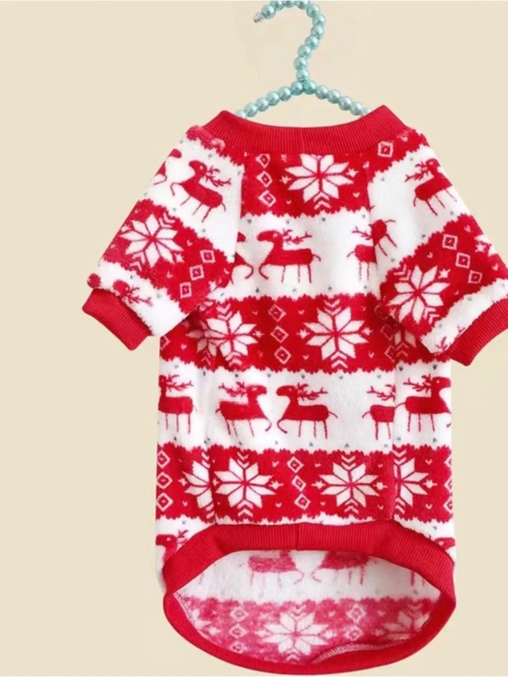 Festive Red & White Reindeer Dog Sweater